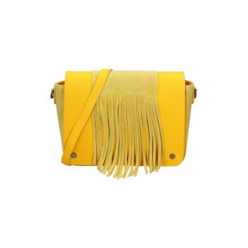 Geanta crossbody din piele cu franjuri - Galben