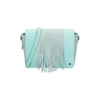 Geanta crossbody din piele cu franjuri - Verde deschis