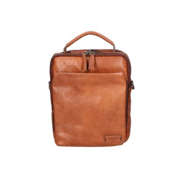Geanta crossbody din piele cu model unisex - Maro cognac