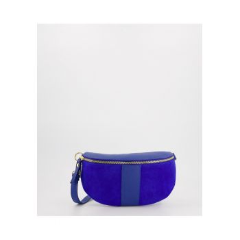 Geanta crossbody  din piele naturala - albastru marin - 1 compartiment - dimensiuni 13x27x2cm