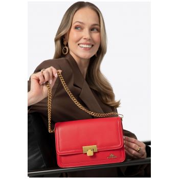 Geanta crossbody din piele -  rosie - cu doua compartimente - curea reglabila