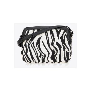 Geanta crossbody  din zakard si ecopiele - alb-negru - 70% bumbac - 30% poliester