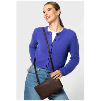 Geanta crossbody  ecopiele - doua compartimente - maro - 100% poliester