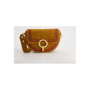 Geanta crossbody  piele intoarsa - maro - dimensiuni 14x20x5cm - cu curea detasabila - compartimente interioare si exterioare.
