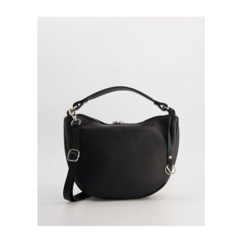 Geanta crossbody  piele naturala - neagra - 30x19x6cm - cu detalii metalice argintii