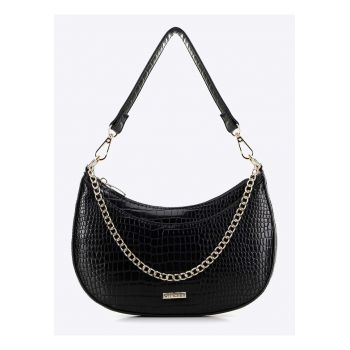 Geanta dama  bagheta croco ecologica negru-aurie - cu lant - dimensiuni 30x15cm