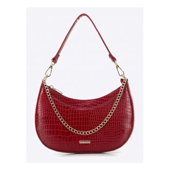 Geanta dama bagheta  ecologica croco - rosie - cu lant - dimensiuni 30x15cm