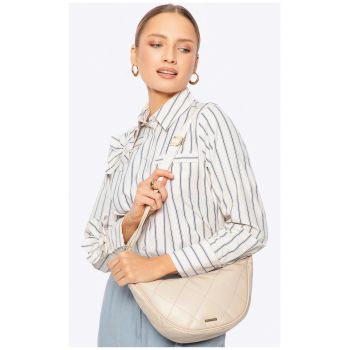 Geanta dama crossbody  ecologica - crem-aurie - cu detalii geometrice - 100% ecologica - dimensiuni variate.