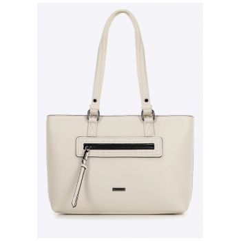 Geanta dama  ecologica - crem - cu 3 compartimente - design elegant