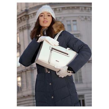 Geanta dama  ecologica - crem - cu detalii decorative - un compartiment - 100% piele ecologica