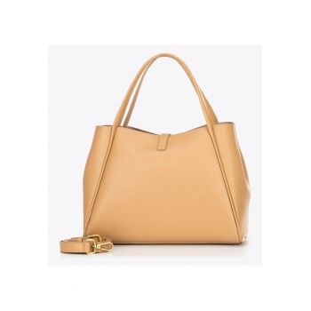 Geanta dama  kuferek din piele naturala - cu manere - bej - cu sasheta detasabila