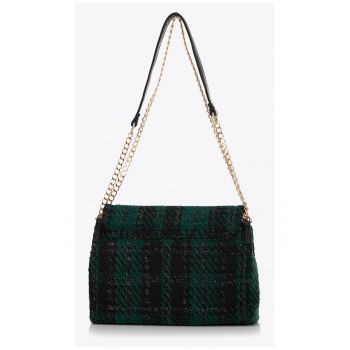 Geanta dama  listonosa din tesatura boucle - negru-verde - cu lant din ecopiele - dimensiuni 30x25cm