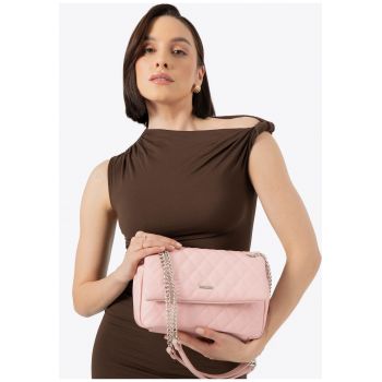 Geanta dama  listonoska din ecopiele - roz - 3 compartimente - curea reglabila