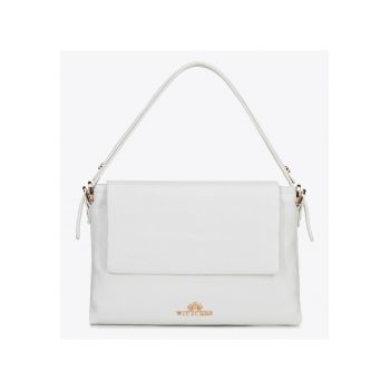 Geanta dama  listonoszka - 3 compartimente - piele naturala - alba