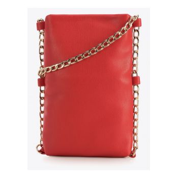 Geanta dama  minitorebka rectangulara din ecopiele quilted - rosie - cu lant - 100% ecopiele