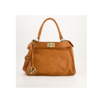 Geanta dama  model Crossbody - piele naturala - maro - 35x26x17cm - curea detasabila - 3 buzunare.