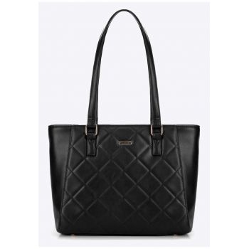 Geanta dama  shopperka din ecopiele - neagra - cu design pufos - dimensiuni 30x45cm