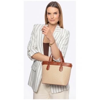 Geanta dama  stil boho - ecologica - bej-maro - dimensiuni compacte