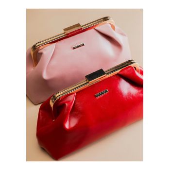 Geanta dama  toarta din ecopiele - roz - compacta - cu detalii metalice