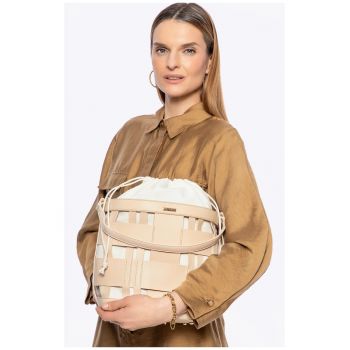 Geanta dama  torebka worek - ecologica - bej - cu detalii impletite - dimensiuni variate.