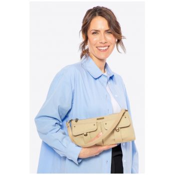 Geanta de dama  bej - cu curea reglabila si doua buzunare