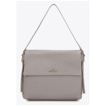 Geanta de dama  din piele naturala gri - cu detalii decorative si organizare practica