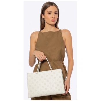 Geanta de dama  kuferek din ecopiele - crem - cu 3 compartimente - design elegant