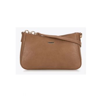 Geanta de dama tip bagheta  ecologica - cu inchidere pe fermoar - maro - 100% piele ecologica