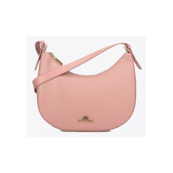 Geanta de dama  tip bagheta - piele naturala - roz - cu curea reglabila