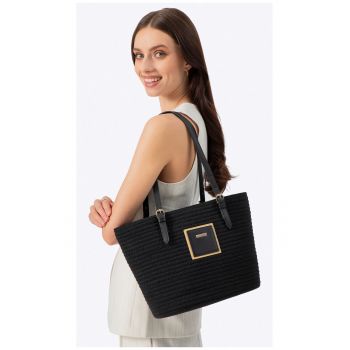 Geanta de dama tip cos  poliester si bumbac - neagra - cu manere reglabile