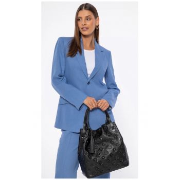 Geanta de dama tip sac  din piele naturala cu monograma - negru-argintiu - dimensiuni ajustabile.