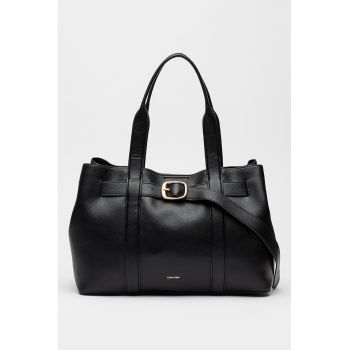 Geanta de piele ecologica cu maner si catarama decorativa - Negru