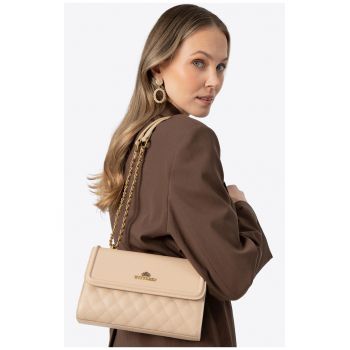 Geanta de umar din piele naturala  bej - cu doua compartimente - detalii quilted