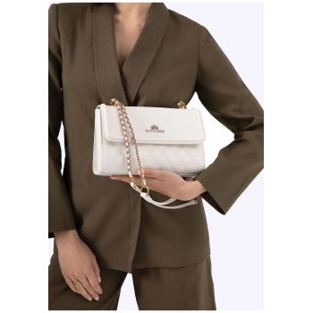 Geanta de umar din piele naturala  crem cu detalii aurii - dimensiuni practice - design pufos.