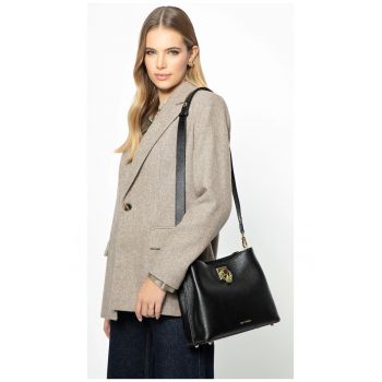 Geanta de umar din piele naturala -  cu doua compartimente - neagra-aurie