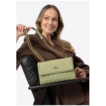 Geanta de umar din piele naturala  model pikat - verde pistachio - cu lant reglabil - doua compartimente