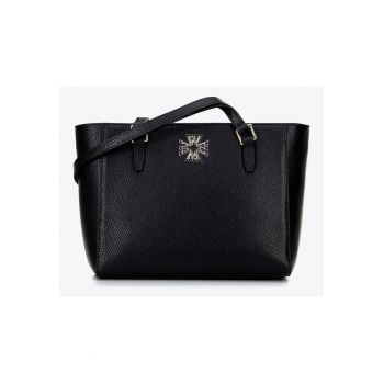 Geanta de umar din piele naturala -  neagra - cu doua manere - interior practic