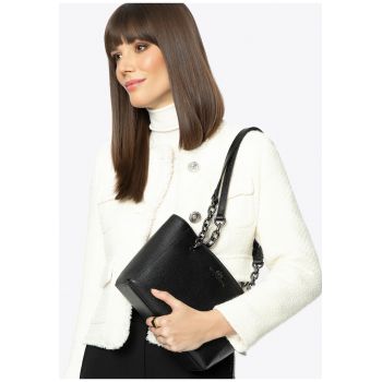 Geanta de umar  din piele naturala - negru-grafit - cu detalii elegante - 100% piele naturala