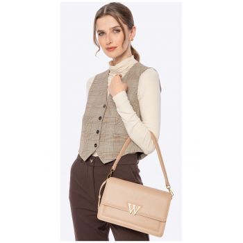 Geanta de umar pentru femei  din piele naturala - doua compartimente - cu ciucure - bej