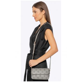 Geanta de umar pentru femei  ecopiele - compacta - gri - cu detaliu logo embosat