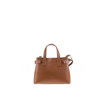 Geanta din piele cu bareta de umar si logo metalic Emberly - Maro