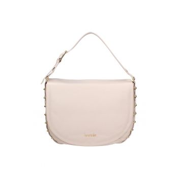 Geanta din piele cu maner si logo - Bej