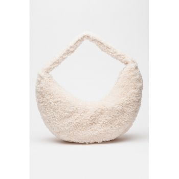 Geanta shopper din blana sherpa si material teddy - Crem