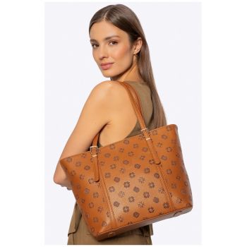 Geanta shopper din ecopiele cu model -  culoare maro - dimensiuni 30x45cm