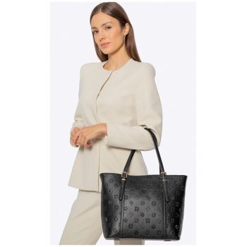 Geanta shopper din ecopiele -  neagra - cu doua manere reglabile - compartimentare practica