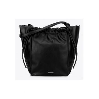 Geanta shopper din ecopiele  neagra - cu trei buzunare - dimensiuni A4