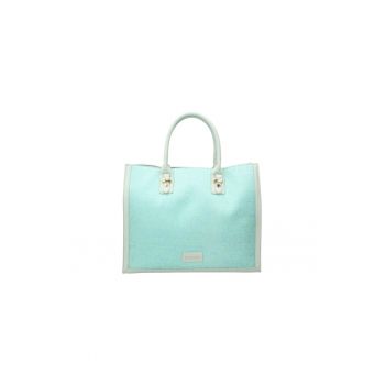 Geanta shopper din piele - Albastru aquamarin