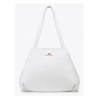 Geanta shopper din piele naturala  alba - doua compartimente - doua manere