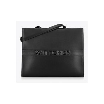 Geanta shopper din piele naturala  neagra - cu doua manere si curea reglabila