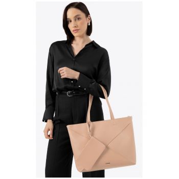 Geanta shopper pentru dame  ecologica - bej - cu trei compartimente - format A4